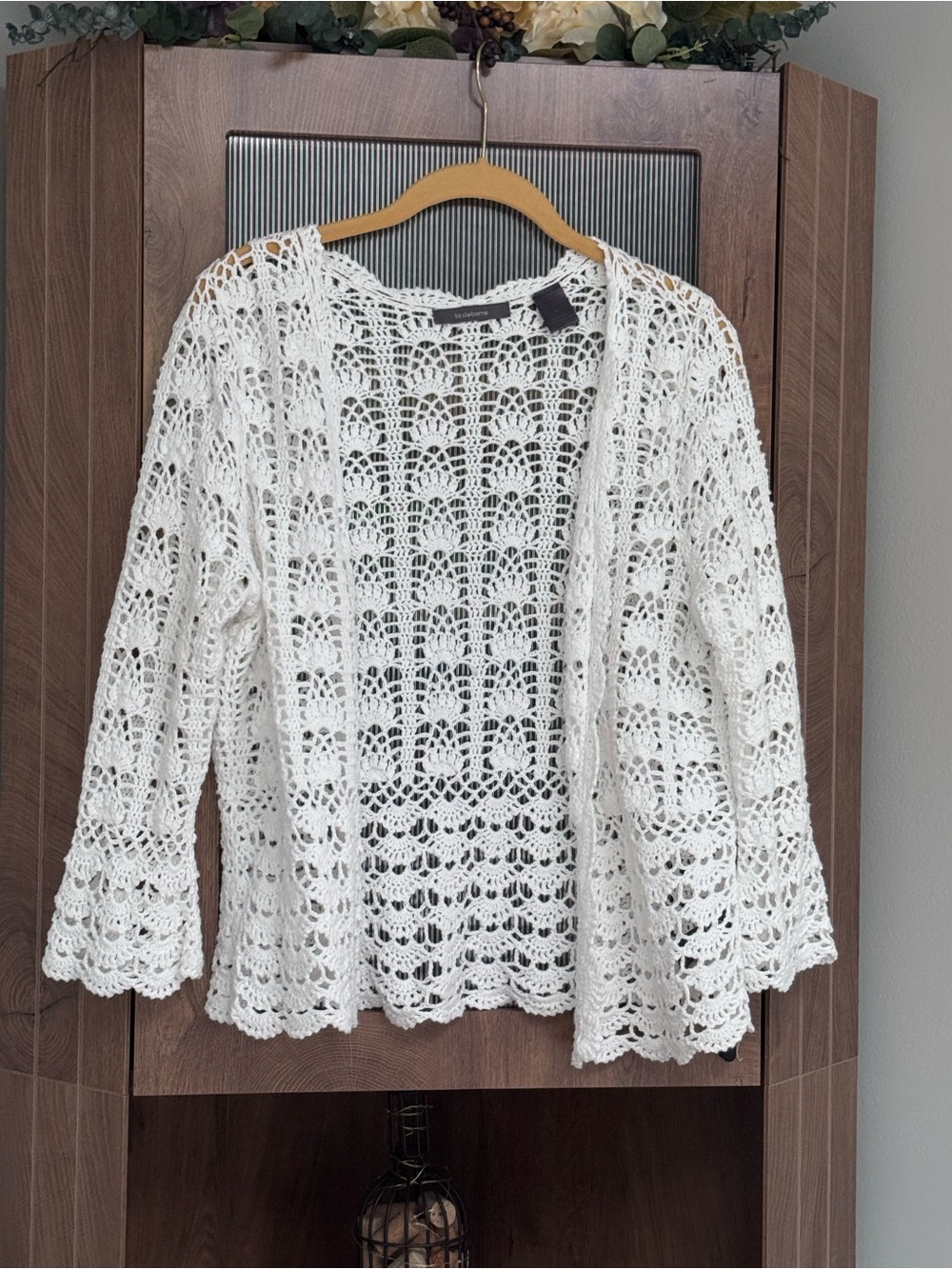 Women’s White Crochet Open-Front Sweater Cardigan